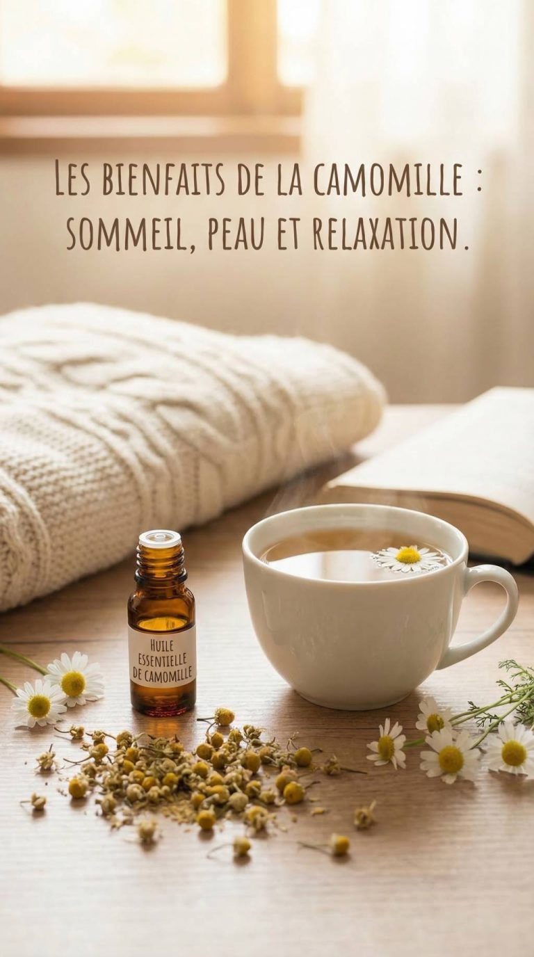 Les bienfaits la camomille en tisane et en huile essentielle pour le sommeil, la peau et la relaxation